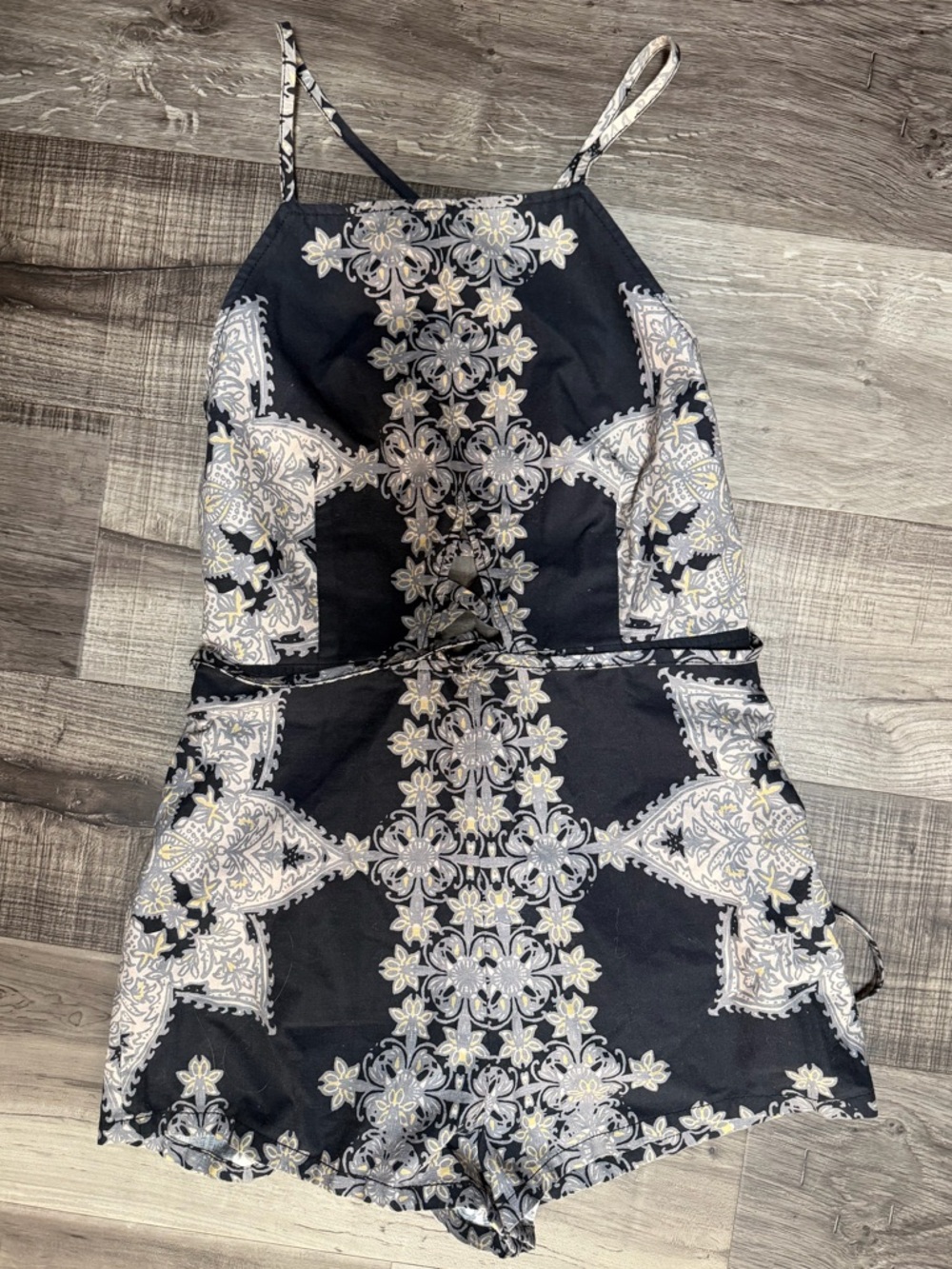 Free People Black Floral Patterned Halter Romper
